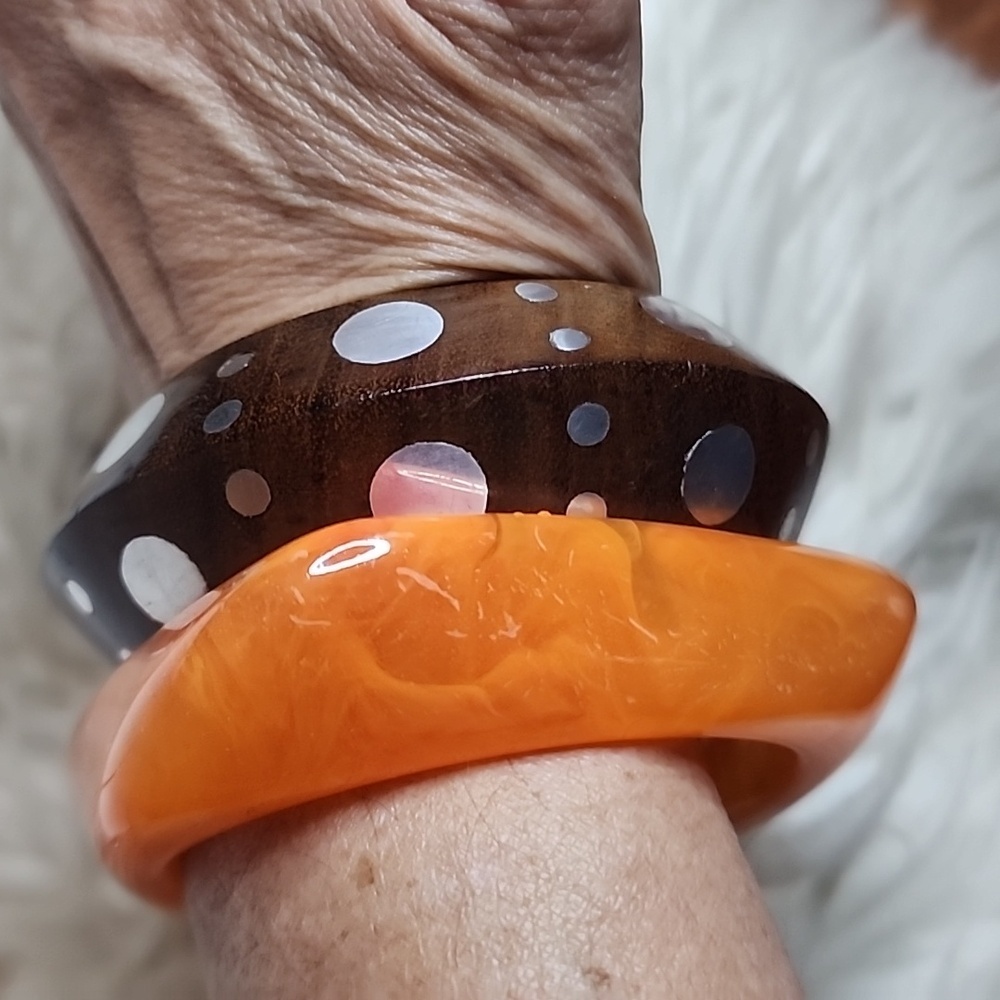 Vintage Orange and Brown Wood Bangle Set